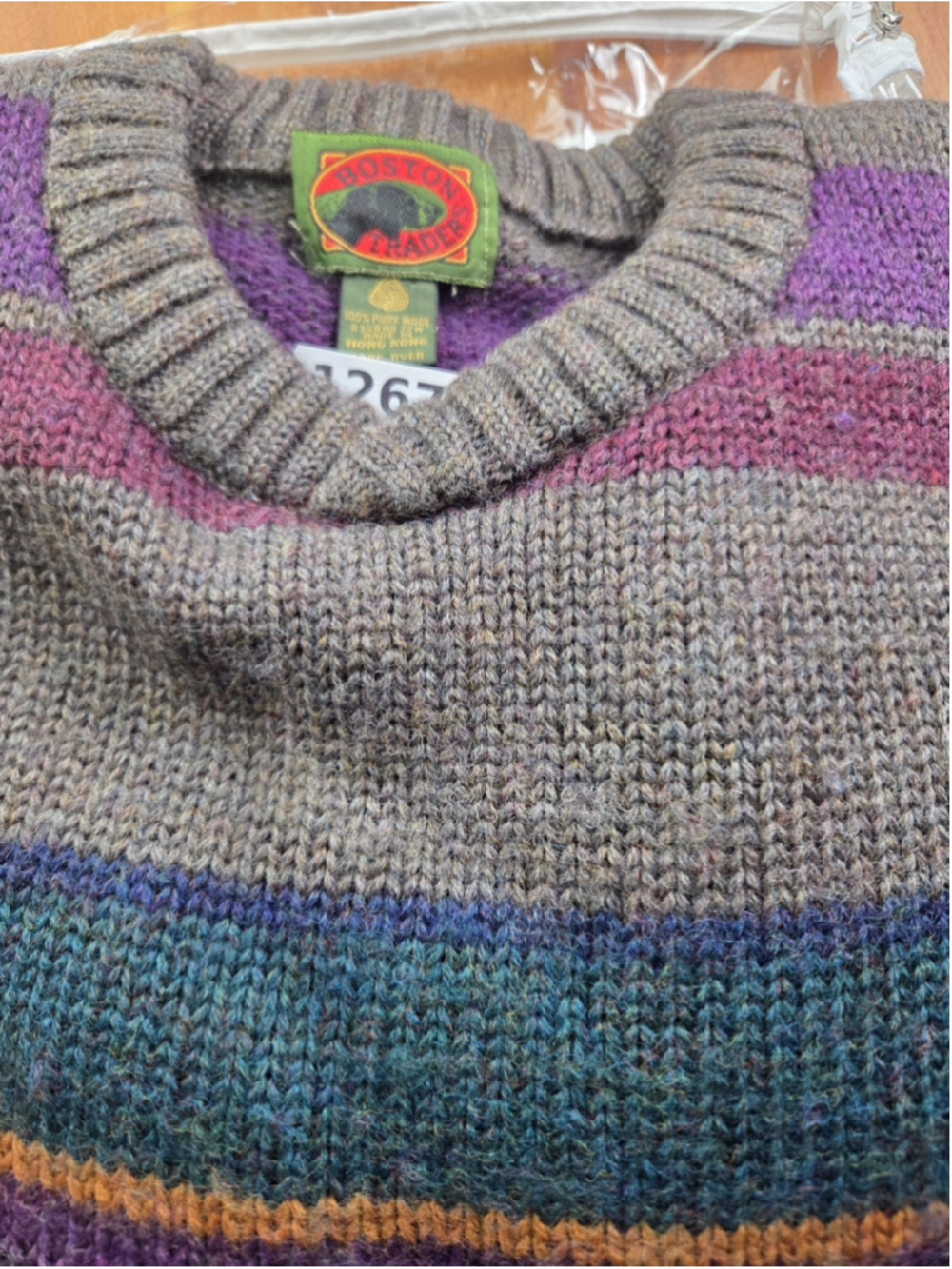 Boston Traders Pure Wool Striped Sweater Gray Multicolor Crewneck Vintage #1267